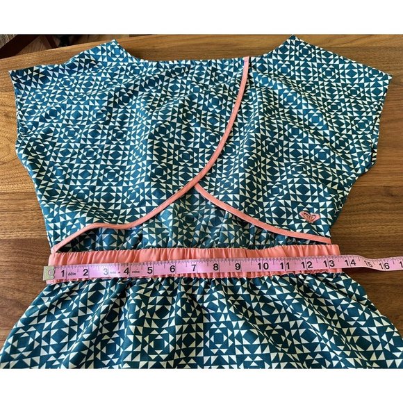 Roxy Skater Dress Size L Junior Turquoise White Geometric Print Peach Accent - Picture 5 of 9